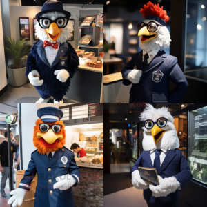 Navy Chicken Parmesan mascot costume character dressed with a Suit and Eyeglasses
