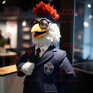 Navy Chicken Parmesan mascot costume character dressed with a Suit and Eyeglasses