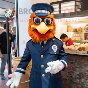 Navy Chicken Parmesan mascot costume character dressed with a Suit and Eyeglasses