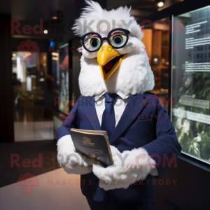 Navy Chicken Parmesan mascot costume character dressed with a Suit and Eyeglasses