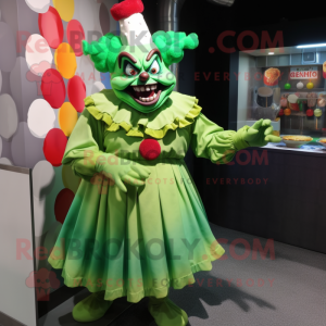 Grön Evil Clown maskot...