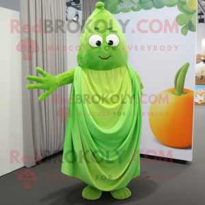 Lime Green Apricot mascot costume character dressed with a Maxi Dress and Shawls