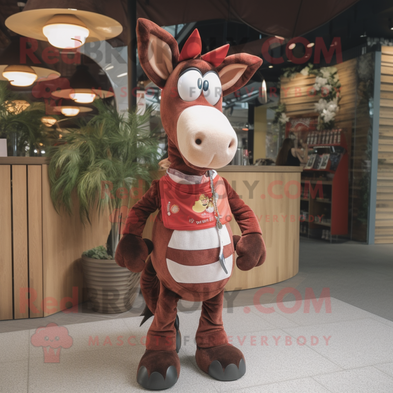 Red Okapi mascot costume character dressed with a Dungarees and Keychains