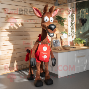 Red Okapi mascot costume character dressed with a Dungarees and Keychains