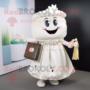 White Lasagna mascot costume character dressed with a Dress and Clutch bags