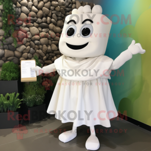 White Lasagna mascot costume character dressed with a Dress and Clutch bags