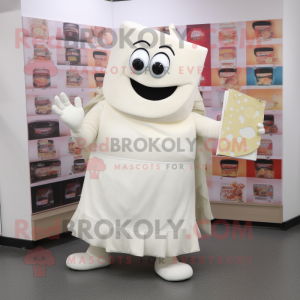 White Lasagna mascot costume character dressed with a Dress and Clutch bags