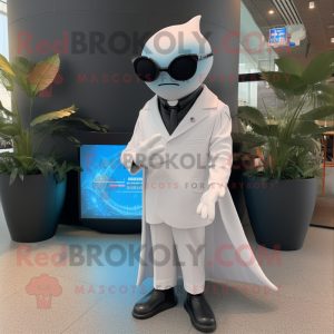 White Manta Ray mascot costume character dressed with a Suit and Eyeglasses