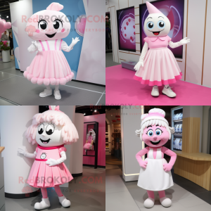 Hvid Pink maskot kostume...