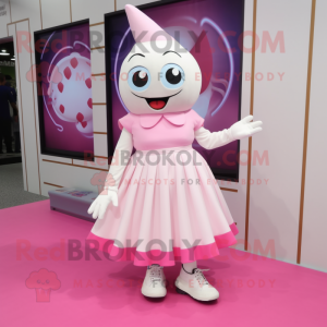 White Pink mascot costume character dressed with a Midi Dress and Shoe laces