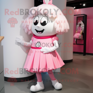 White Pink mascot costume character dressed with a Midi Dress and Shoe laces