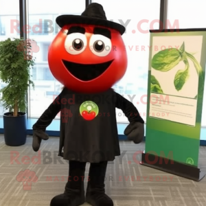 Black Tomato mascot costume character dressed with a Flannel Shirt and Ties