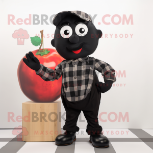 Black Tomato mascot costume character dressed with a Flannel Shirt and Ties
