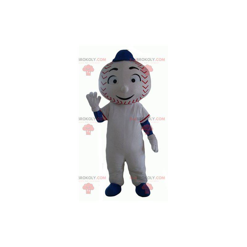 Mascota del muñeco de nieve con una cabeza en forma de béisbol