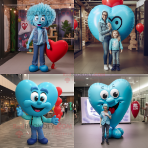 Cyan Heart Shaped Balloons mascot costume character dressed with a Mom Jeans and Necklaces