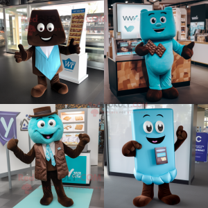 Cyan Chocolate Bars mascot costume character dressed with a V-Neck Tee and Pocket squares