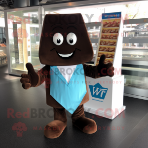 Cyan Chocolate Bars mascot costume character dressed with a V-Neck Tee and Pocket squares