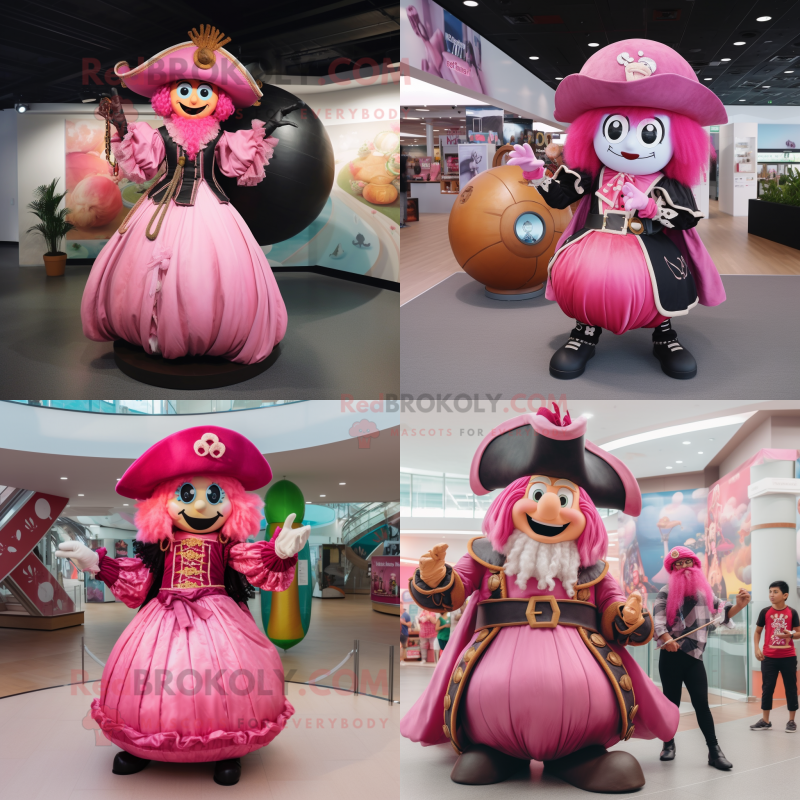 Pink Pirate mascot costume character dressed with a Ball Gown and Rings