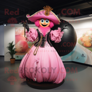 Pink Pirate mascot costume character dressed with a Ball Gown and Rings