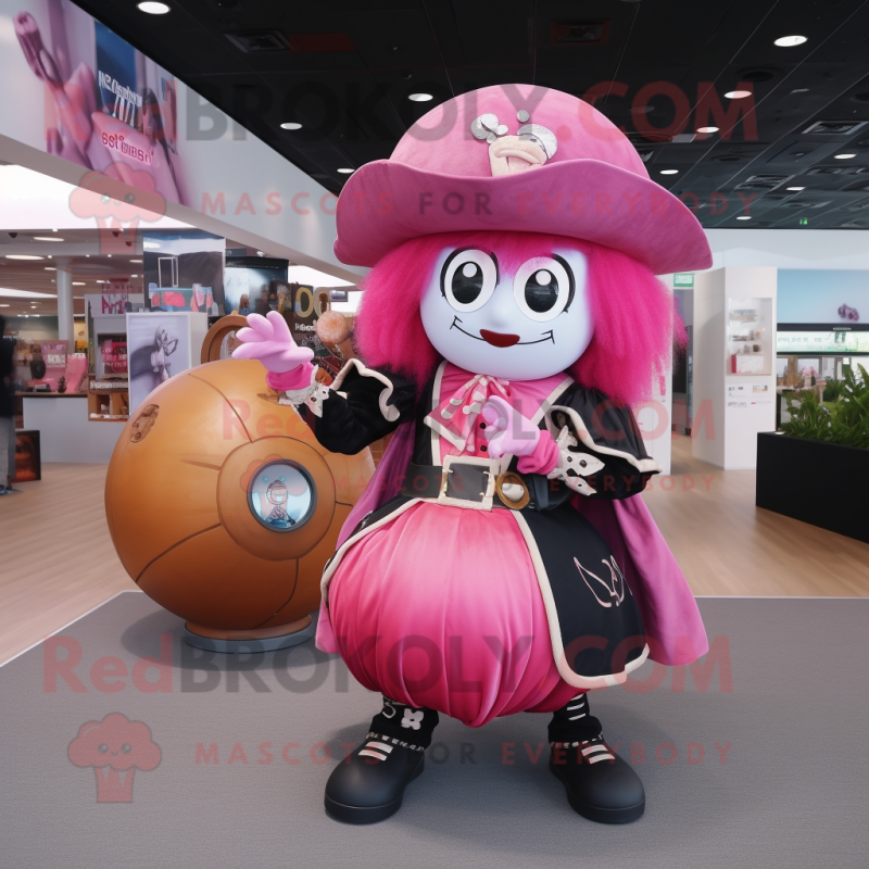 Pink Pirate mascot costume character dressed with a Ball Gown and Rings