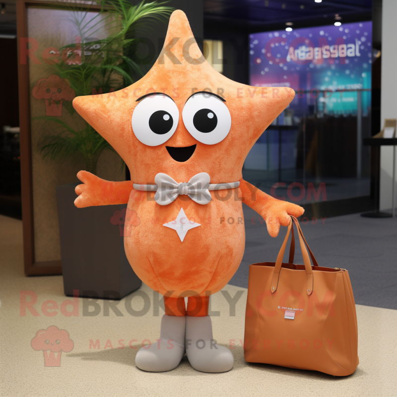 nan Starfish mascot costume character dressed with a Suit and Tote bags