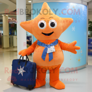nan Starfish mascot costume character dressed with a Suit and Tote bags