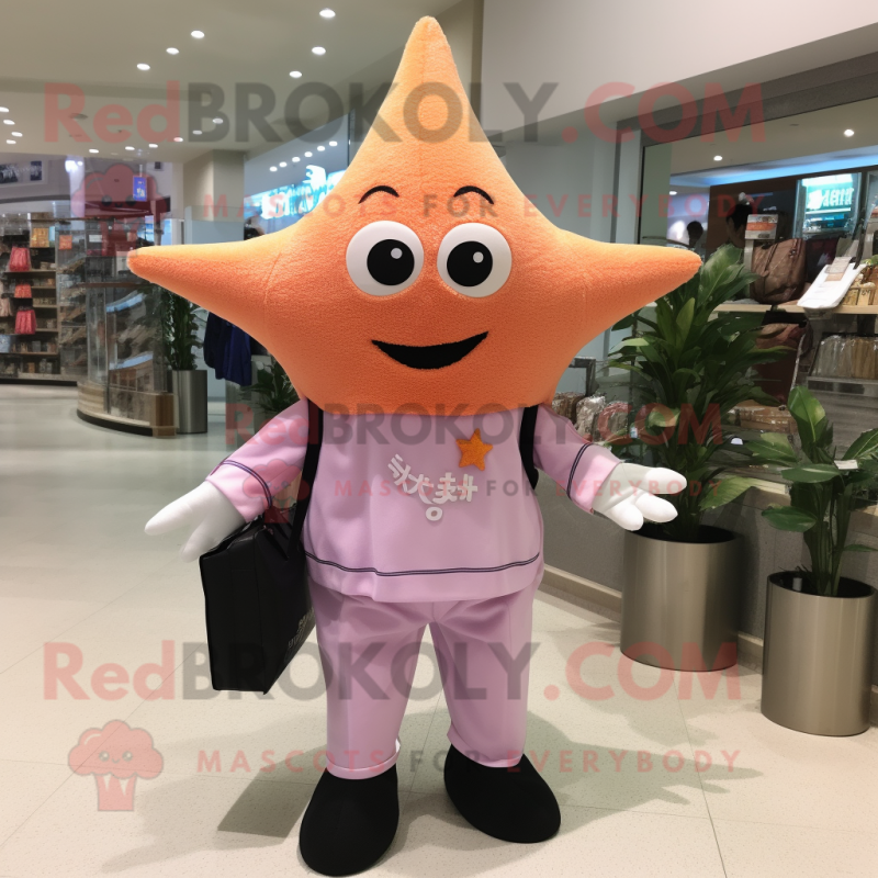 nan Starfish mascot costume character dressed with a Suit and Tote bags