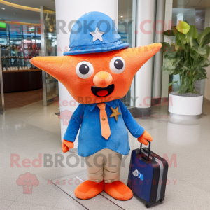 nan Starfish mascot costume character dressed with a Suit and Tote bags