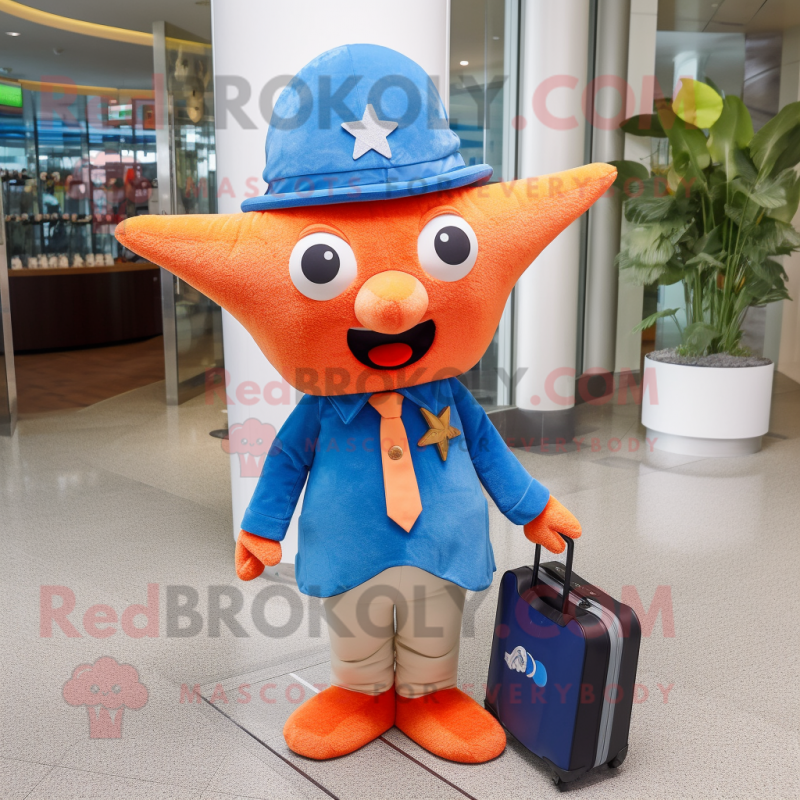 nan Starfish mascot costume character dressed with a Suit and Tote bags