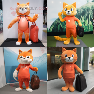 Orange Cat mascot costume character dressed with a Yoga Pants and Tote bags