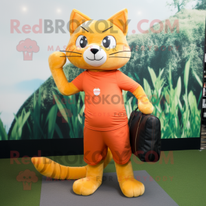 Orange Cat mascot costume character dressed with a Yoga Pants and Tote bags