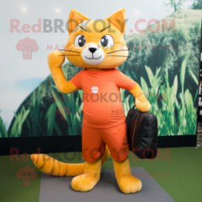 Orange Cat mascot costume character dressed with a Yoga Pants and Tote bags