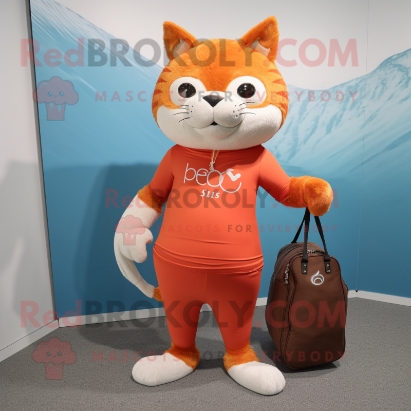 Orange Cat mascot costume character dressed with a Yoga Pants and Tote bags