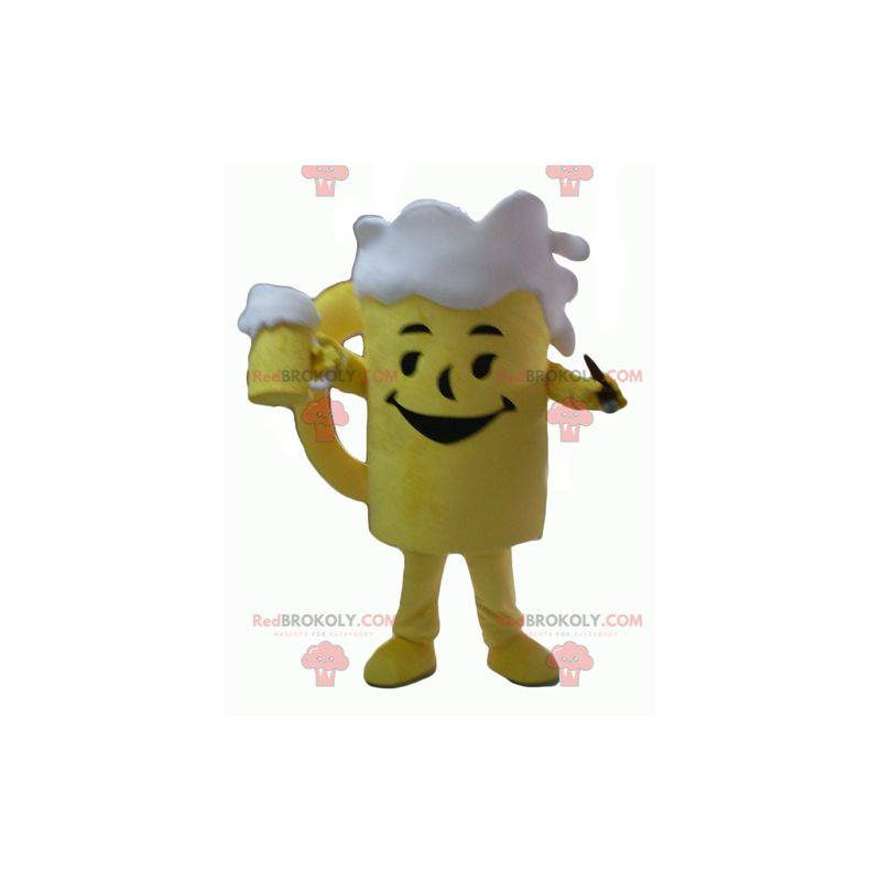 Kæmpe gul og hvid ølglas maskot - Redbrokoly.com