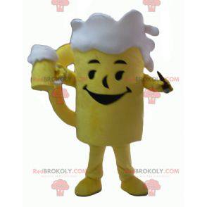 Mascota de vaso de cerveza gigante amarilla y blanca -