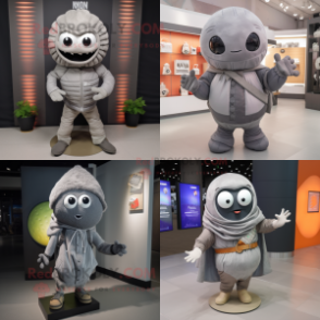 Gray Melon mascot costume character dressed with a Moto Jacket and Shawl pins