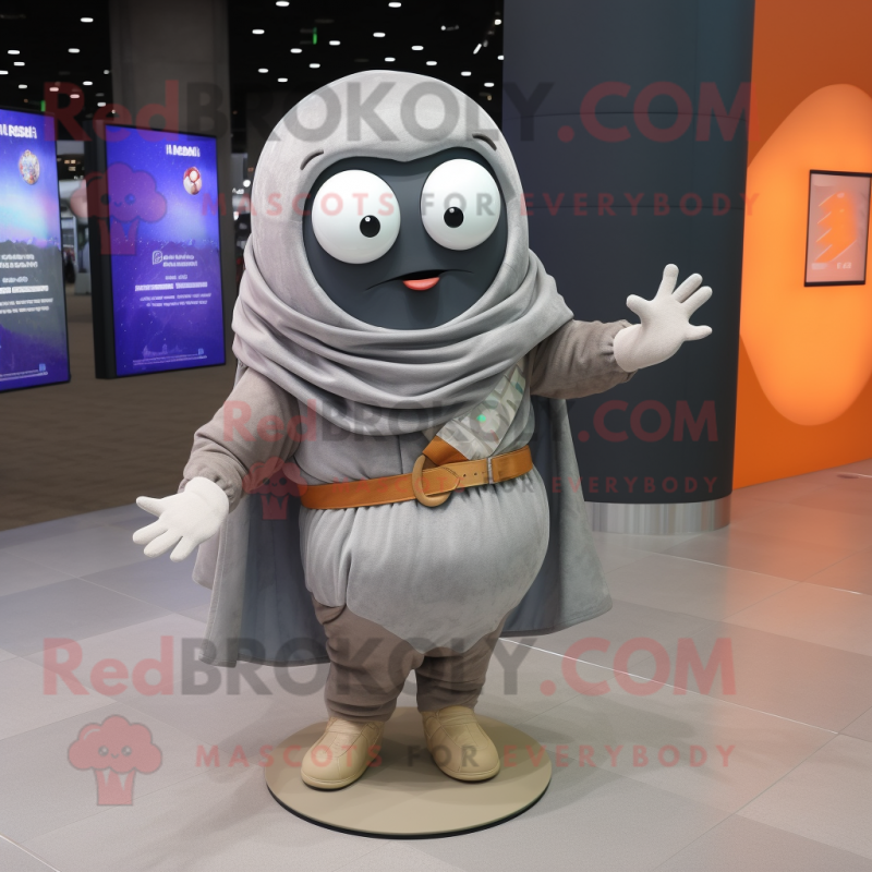 Gray Melon mascot costume character dressed with a Moto Jacket and Shawl pins