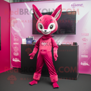 Magenta Roe Deer mascot costume character dressed with a Jumpsuit and Wraps