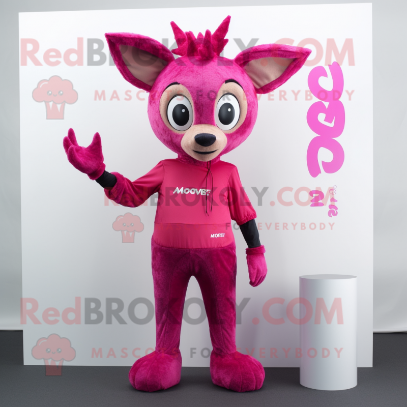 Magenta Roe Deer mascot costume character dressed with a Jumpsuit and Wraps Magenta Roe Deer mascot costume character dressed with a Jumpsuit and Wraps