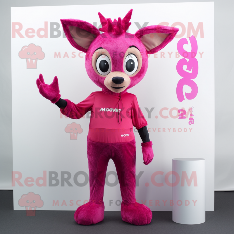 Magenta Roe Deer mascot costume character dressed with a Jumpsuit and Wraps