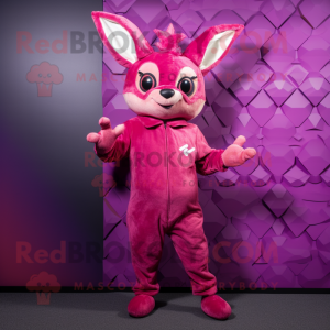 Magenta Roe Deer mascot costume character dressed with a Jumpsuit and Wraps