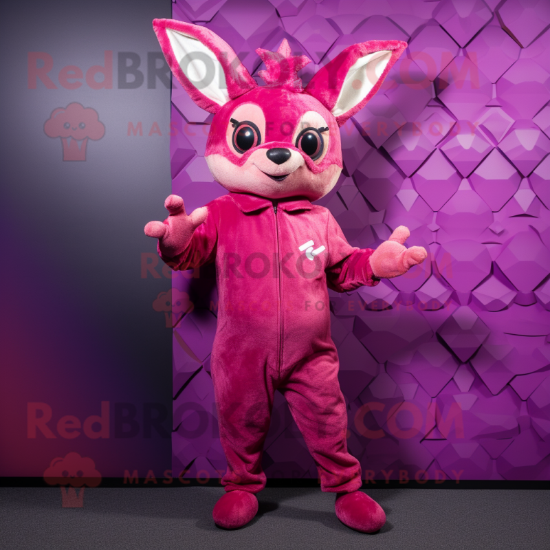 Magenta Roe Deer mascot costume character dressed with a Jumpsuit and Wraps