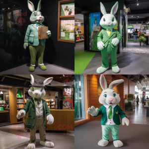 Green Rabbit mascot costume character dressed with a Chinos and Pocket squares