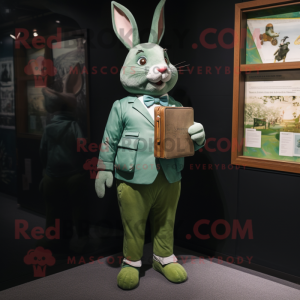 Green Rabbit mascot costume character dressed with a Chinos and Pocket squares