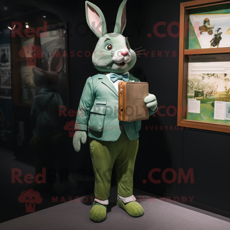 Green Rabbit mascot costume character dressed with a Chinos and Pocket squares Green Rabbit mascot costume character dressed with a Chinos and Pocket squares