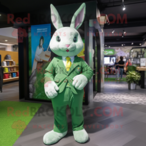 Green Rabbit mascot costume character dressed with a Chinos and Pocket squares