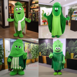 Forest Green Celery mascot costume character dressed with a Polo Shirt and Shawls