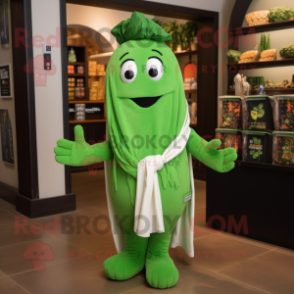 Forest Green Celery mascot costume character dressed with a Polo Shirt and Shawls