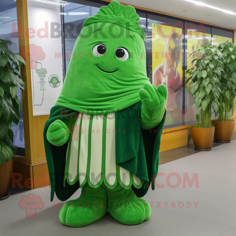 Forest Green Celery mascot costume character dressed with a Polo Shirt and Shawls Forest Green Celery mascot costume character dressed with a Polo Shirt and Shawls