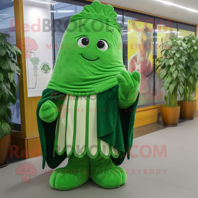 Forest Green Celery mascot costume character dressed with a Polo Shirt and Shawls